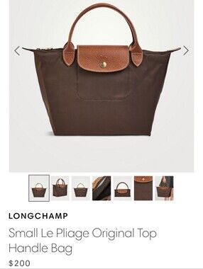 Longchamp Brown Nylon Le Pliage Top Handle Tote with Tan Leather Trim